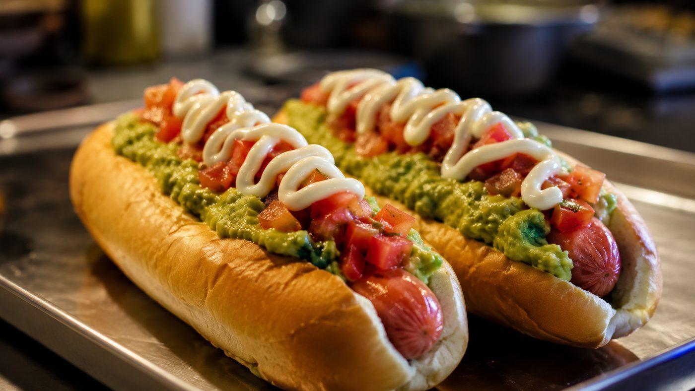 Completos chilenos con palta, tomate y mayonesa
