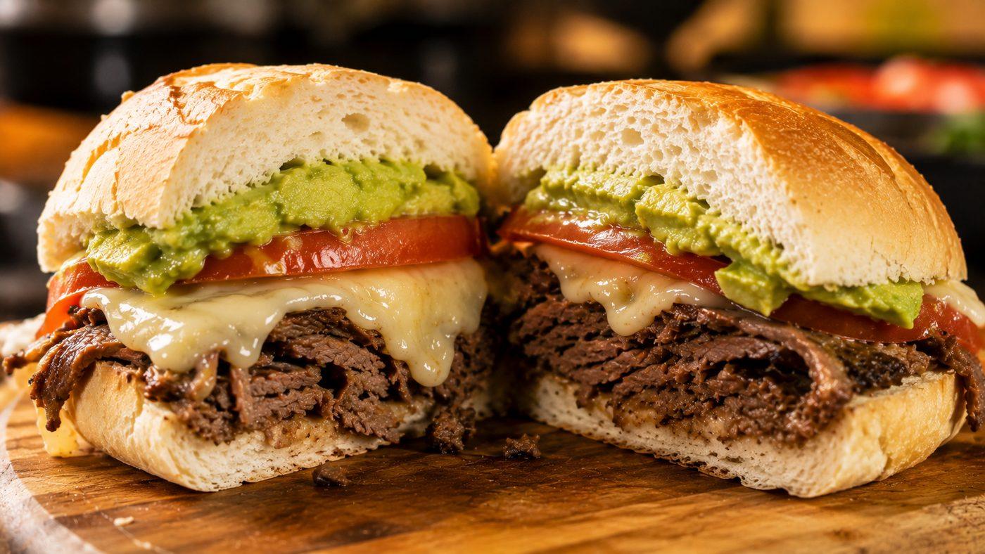 Sándwich con carne, palta y tomate